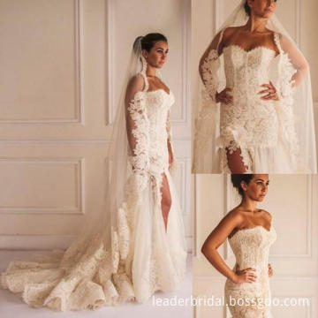 Lace Wedding Dresses Side Slit Beach Bridal Wedding Gown H152401